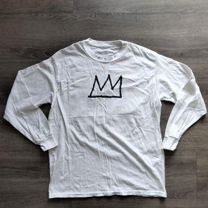Jean Michel Basquiat Crown Logo White Long Sleeve Tee Size M Abstract Fishing